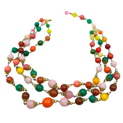 Vintage Chanel Multi Colour Gripoix Glass Bead Necklace Circa 1950s