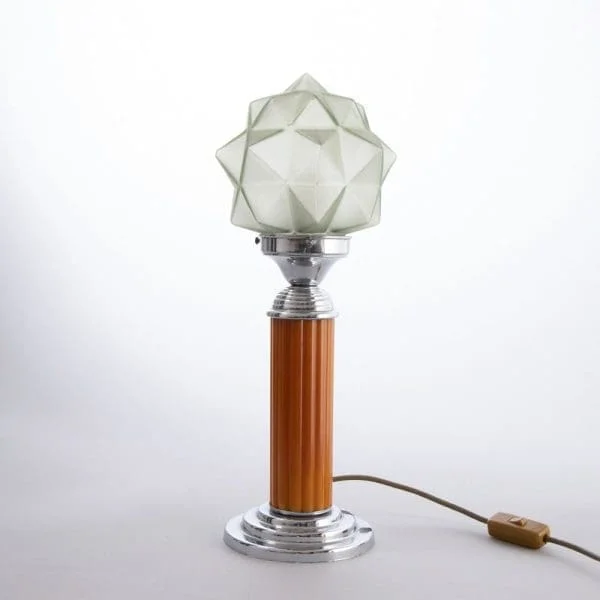 Art Deco Table Lamp with Original Green Glass Star Shade - Image 4