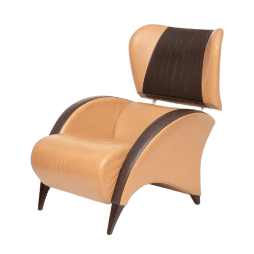 Midcentury 'Grassoler' Spanish armchairs upholstered in tan and brown leather