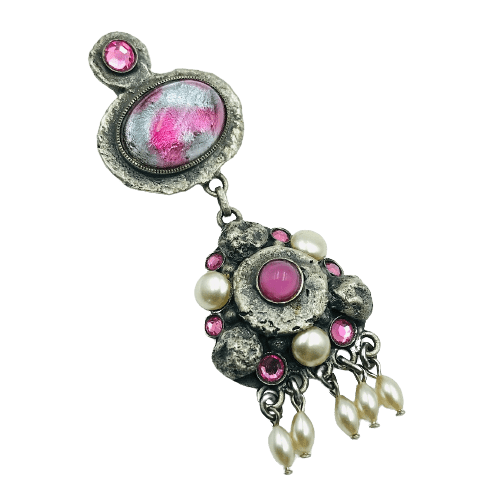 Vintage French Henry Perichon Pink and Pearl Brooch/Pendant