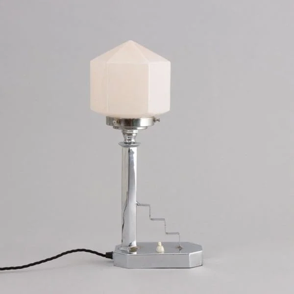 Art Deco Modernist Table Lamp on Chrome Base with Pyramid Shade, British c.1930 - Image 9