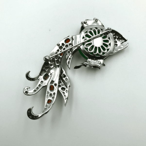 Silver and Jade Glass Cabochon Fish Brooch - Image 4