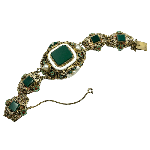 Antique Austrian Hungarian Silver Gilt Enamel Bracelet