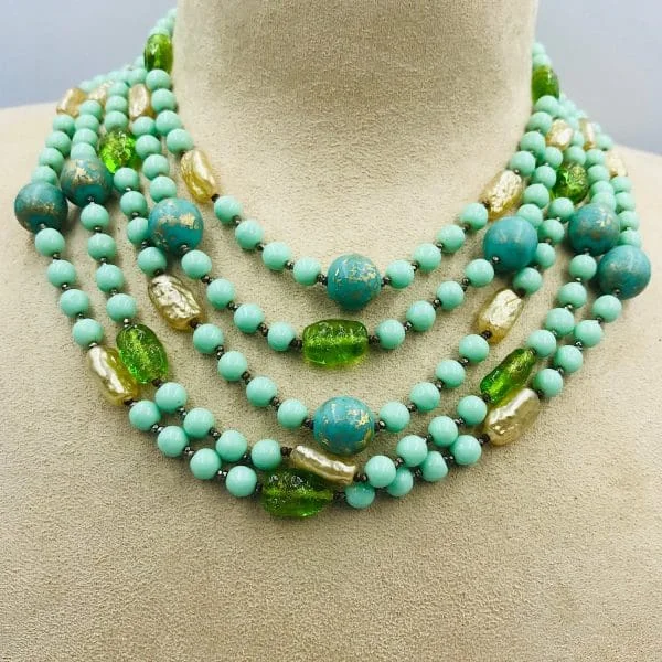 Vintage Louis Rousselet Green Bead Necklace Circa 1940s - Image 3