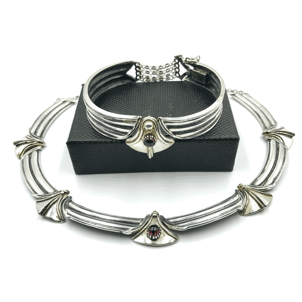 Art Deco German Silver and Garnet Necklace and Bracelet - Image 3