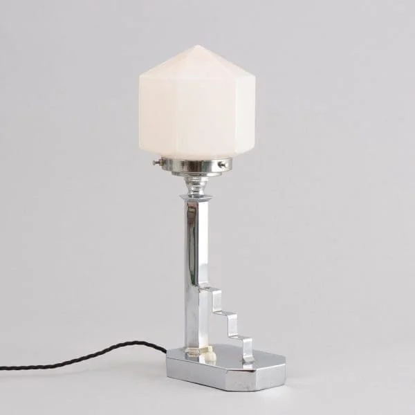 Art Deco Modernist Table Lamp on Chrome Base with Pyramid Shade, British c.1930 - Image 2