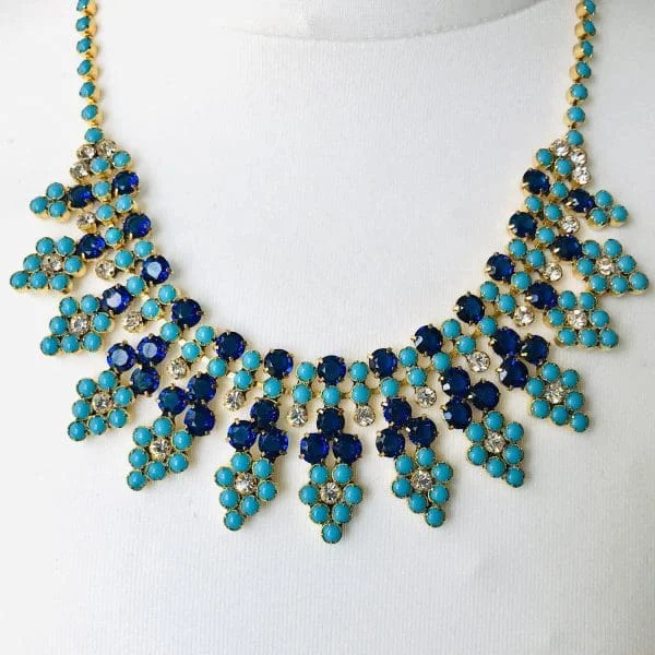 Vintage Maryse Blanchard Turquoise and Sapphire Paste Collar Necklace Circa 1950s - Image 3