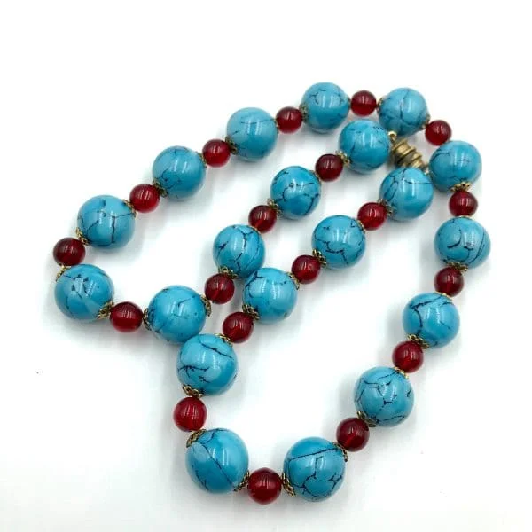 Vintage French Turquoise Poured Glass Bead Necklace Circa 1950s - Image 4