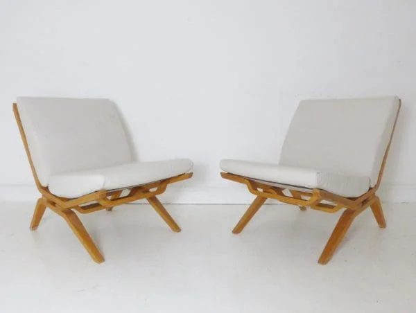 Pair Of Vintage Beech Lounge Chairs Model S725 By Dorothy & Paul Goble For Stag