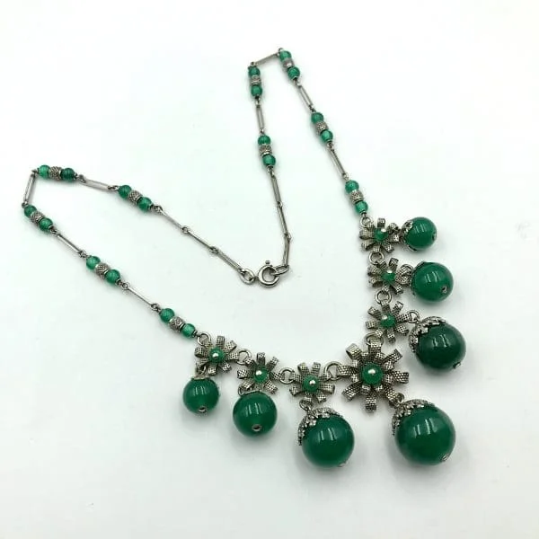 Vintage German Machine Age Chrysoprase Drop Necklace 1930s - Image 2