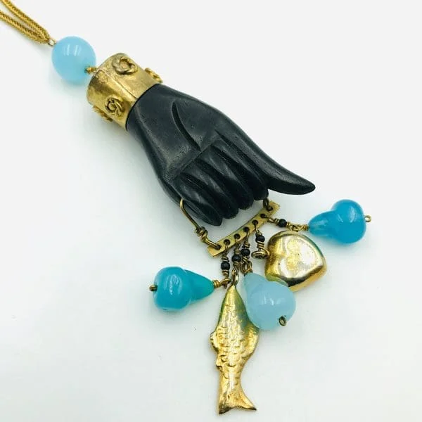 Vintage Turquoise Gipoix Glass Sautoir Necklace by Henkel & Grosse, Germany Circa 1970s - Image 4