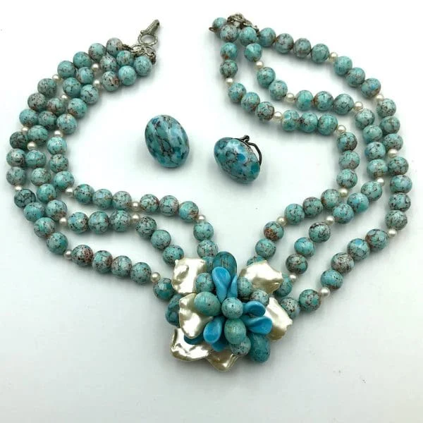 Vintage Louis Rousselet Turquoise Matrix Necklace and Earrings Circa 1950s - Image 2