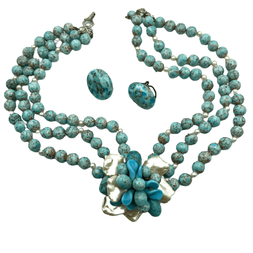 Vintage Louis Rousselet Turquoise Matrix Necklace and Earrings Circa 1950s