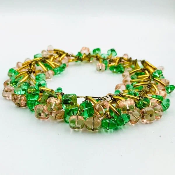 French Couture Pink and Green Gripoix, Pate de Verre, Glass Collar Necklace - Image 5