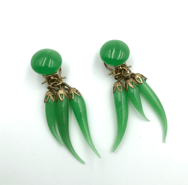 Vintage Louis Rousselet Jade Green Glass Drop Earrings - Image 2