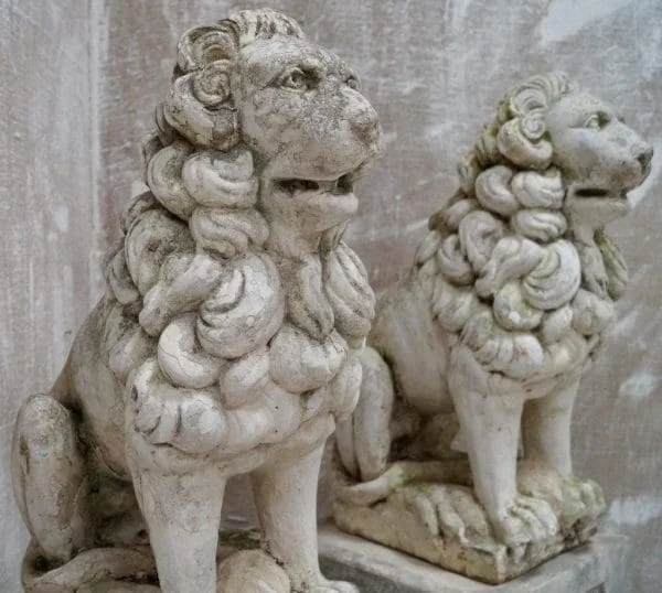 Pair of Proud Stone Cast French Sitting Lions - Image 8