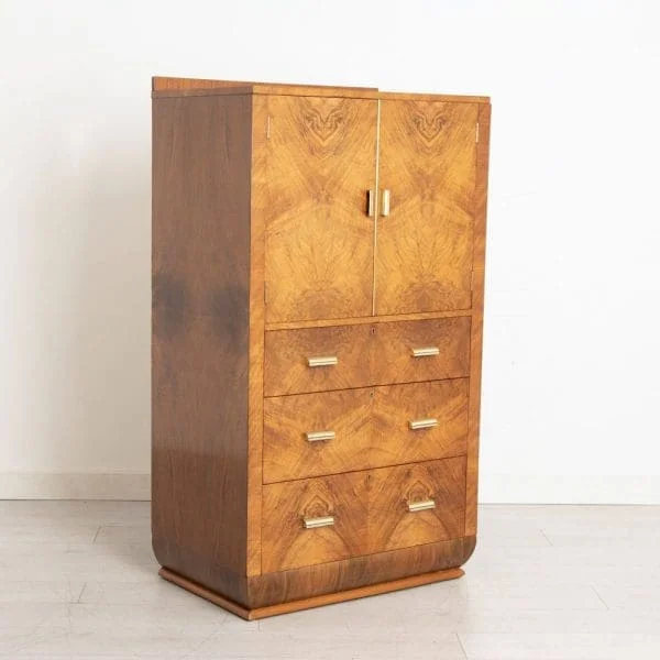 Art Deco Linen Press Cabinet in Figured Walnut - Image 2