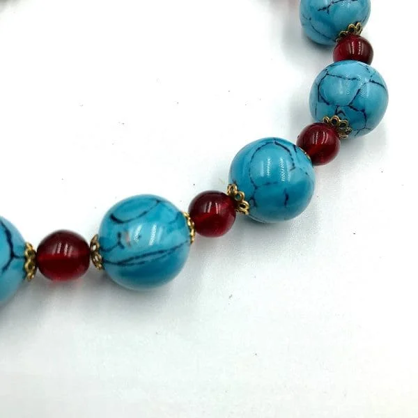 Vintage French Turquoise Poured Glass Bead Necklace Circa 1950s - Image 5