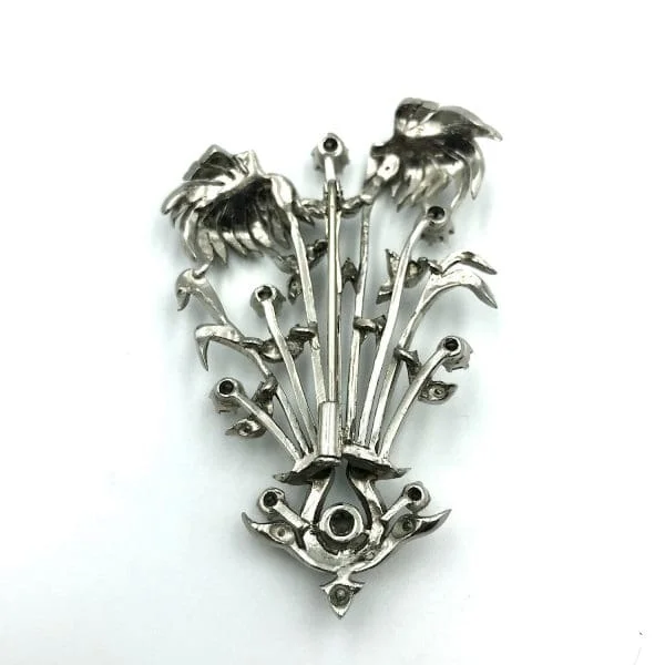 Vintage French Silver and Paste Floral Brooch - Image 5