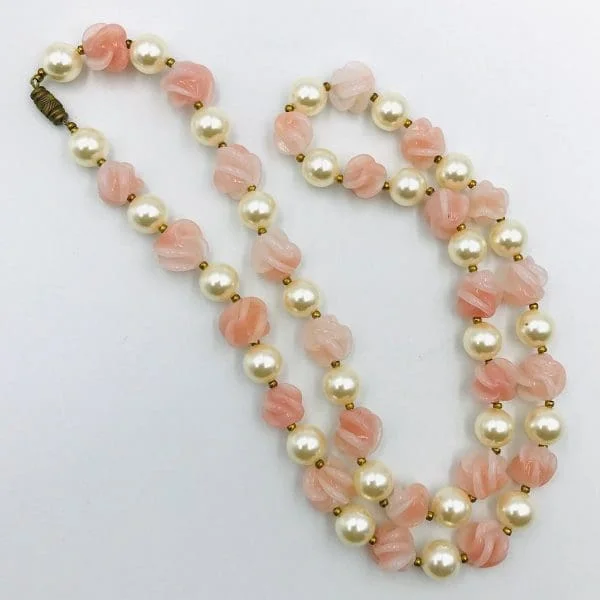 Louis Rousselet Pink Swirl Bead and Pearl Necklace - Image 2