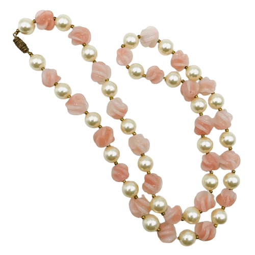 Louis Rousselet Pink Swirl Bead and Pearl Necklace
