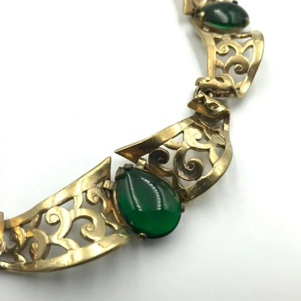 Vintage Boucher Parisina Silver Vermeil Emerald Collar Circa 1940s - Image 5