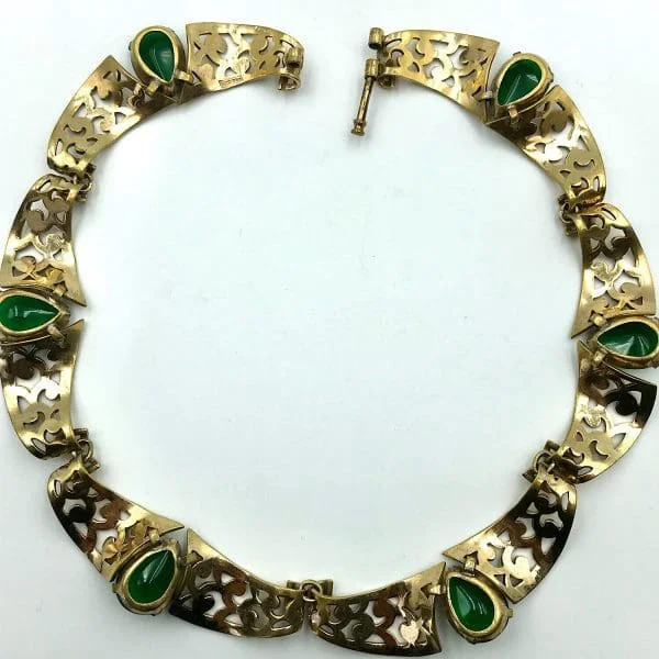 Vintage Boucher Parisina Silver Vermeil Emerald Collar Circa 1940s - Image 6