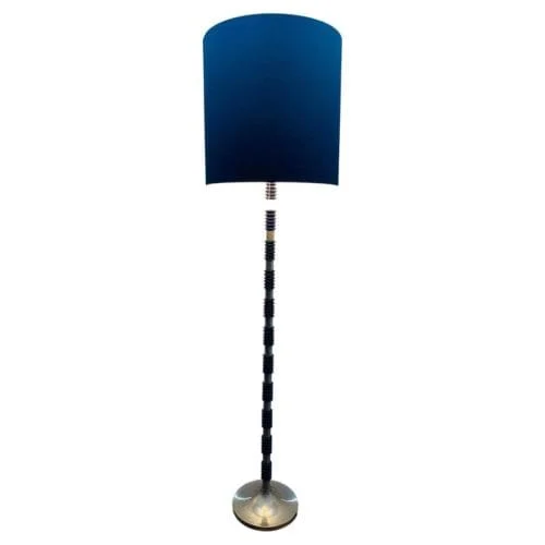 1970S BRUSHED CHROME and COBALT BLUE GLASS FLOOR LAMP