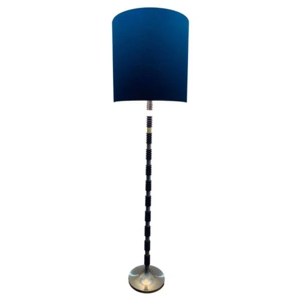 1970S BRUSHED CHROME and COBALT BLUE GLASS FLOOR LAMP