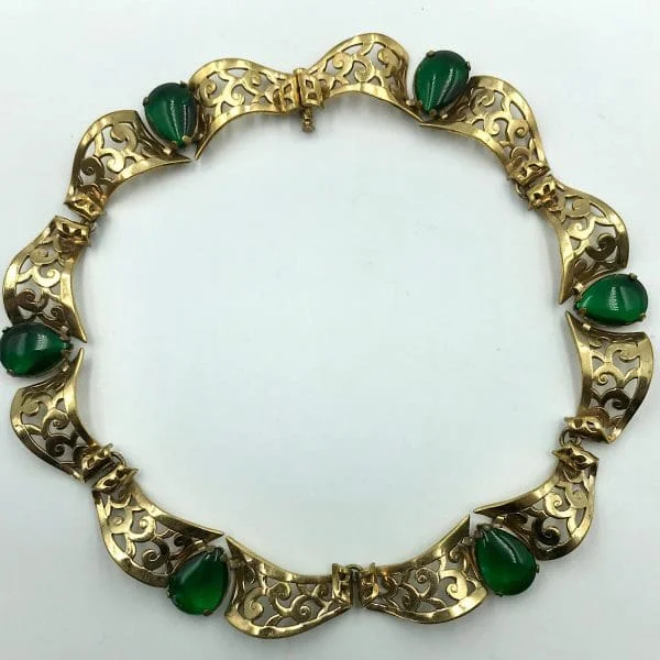 Vintage Boucher Parisina Silver Vermeil Emerald Collar Circa 1940s - Image 2