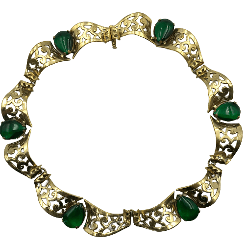 Vintage Boucher Parisina Silver Vermeil Emerald Collar Circa 1940s