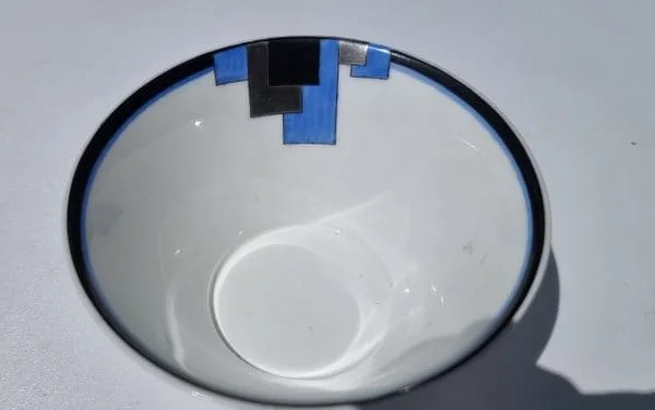 Shelley Art Deco Bowl from a Coffee Set with the Vogue Blue Block Design on an Eve Shape - Image 2