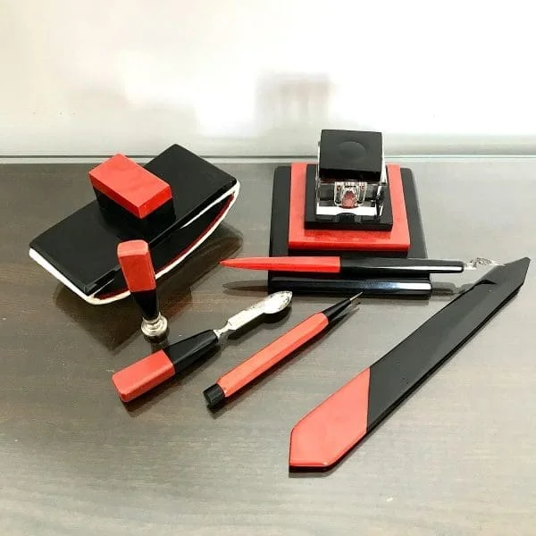 Art Deco Bauhaus Bakelite Ink Well and Desk Set - Image 9