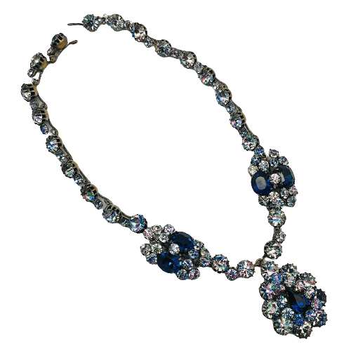 Vintage Roger Jean Pierre Sapphire French Paste Necklace Circa 1940s