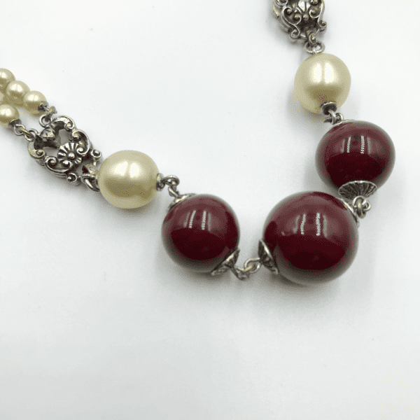 Vintage Louis Rousselet Carnelian and Glass Pearl Bead Necklace 1950s - Image 3