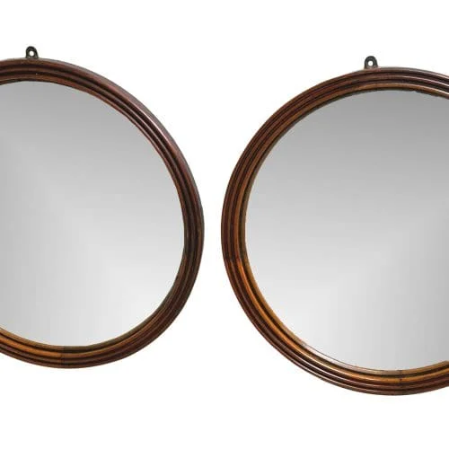 Pair Of Mahogany Circular Convex Mirrors