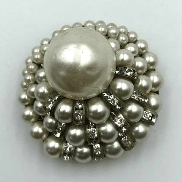 Vintage Louis Rousselet Glass Pearl Domed Brooch 1950s - Image 2