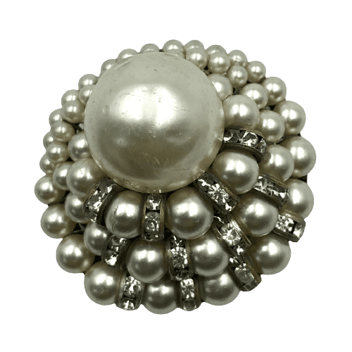 Vintage Louis Rousselet Glass Pearl Domed Brooch 1950s