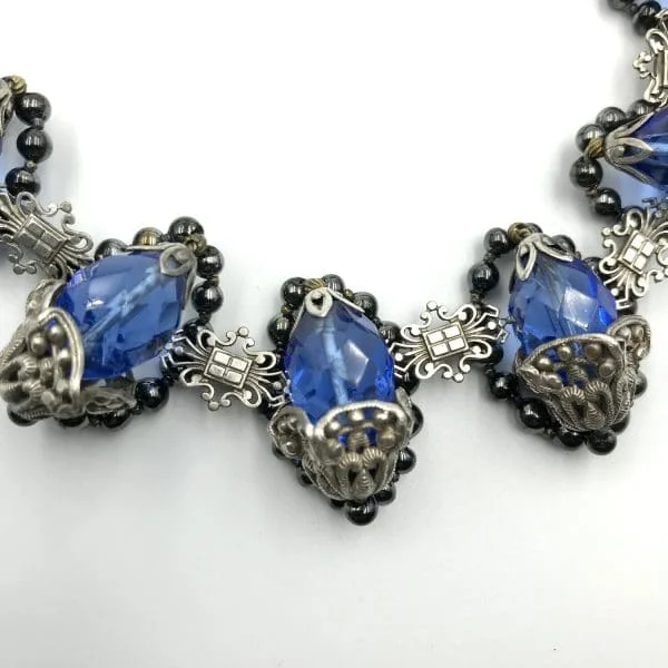 Vintage Louis Rousselet Blue Poured Glass and Silver Necklace - Image 4