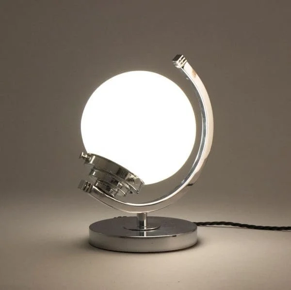 British Art Deco Table Lamp Planet with Half Moon Chrome Frame c.1930 - Image 4