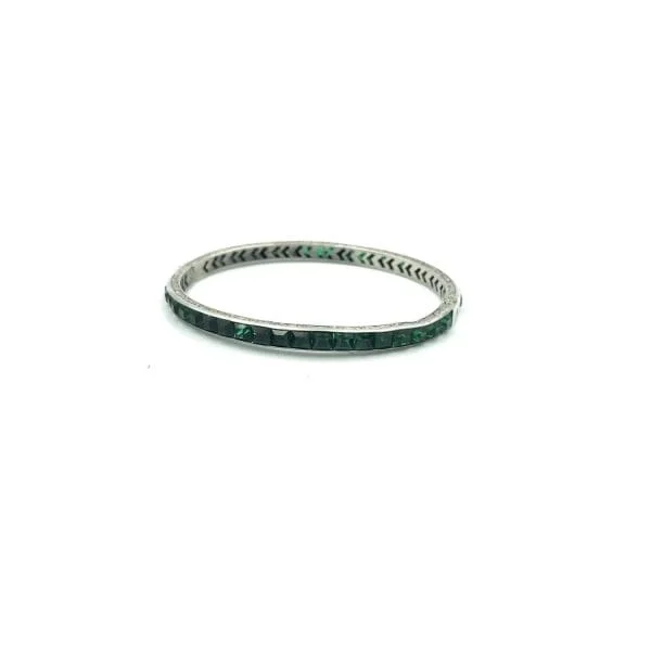 Art Deco Silver and Emerald Rhinestone Bangle Circa 1930s - Image 3