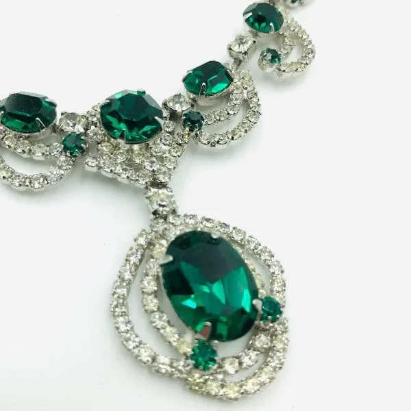 Vintage Emerald and Clear Rhinestone Necklace by Kramer of New York - Image 4