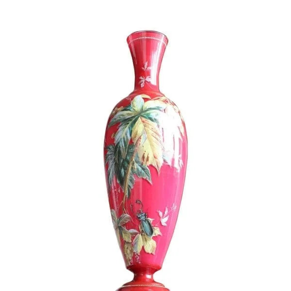 LARGE FRENCH ENAMEL GLASS VASE - Image 5