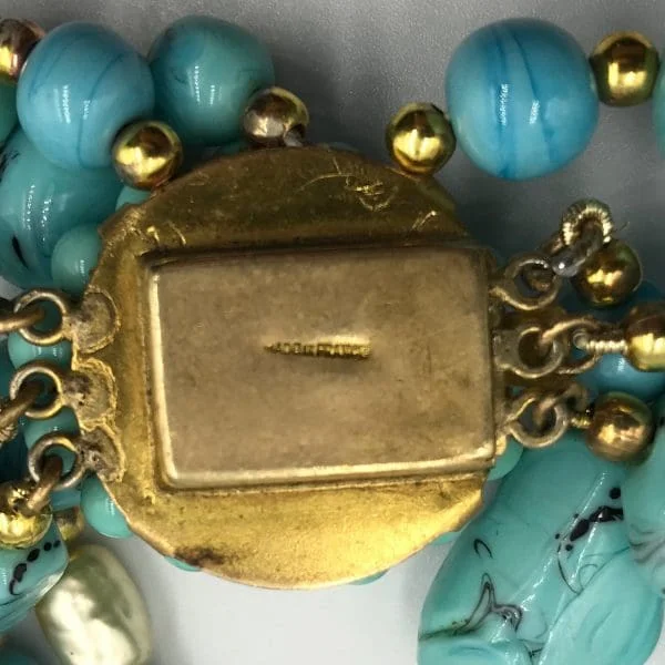 Vintage French Turquoise Poured Glass Sautoir Necklace Circa 1940s - Image 5