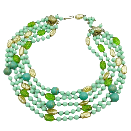 Vintage Louis Rousselet Green Bead Necklace Circa 1940s