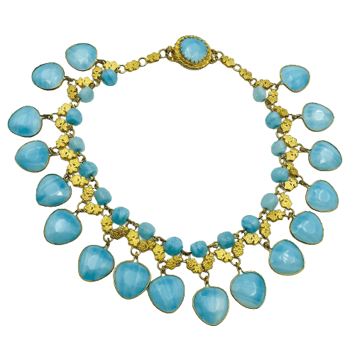 Vintage French Francoise Montague Turquoise Glass Drop Collar Necklace Circa 1960s