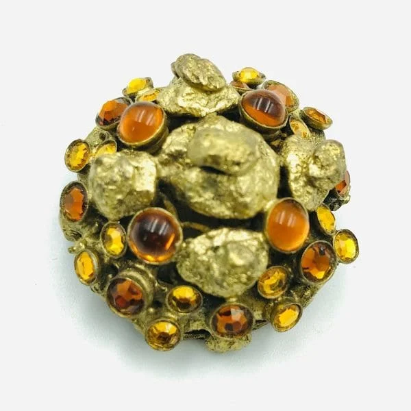 Vintage French Henry Perichon Amber Glass Brooch - Image 2