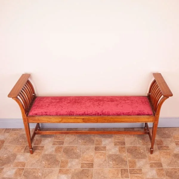 Edwardian Inlaid Walnut Window Seat - Image 9