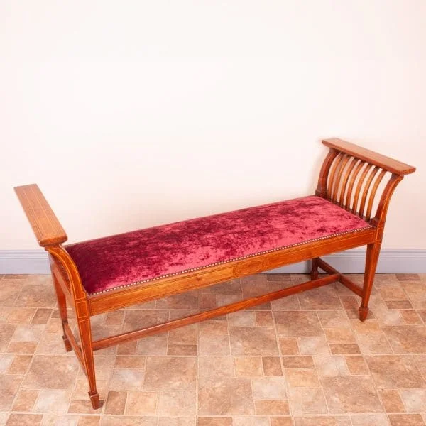 Edwardian Inlaid Walnut Window Seat - Image 8