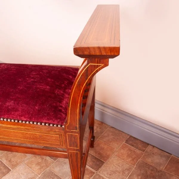 Edwardian Inlaid Walnut Window Seat - Image 6